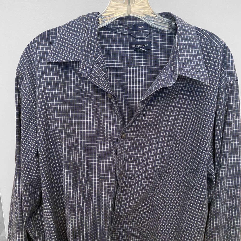 Men’s Structure Blue Check Button Down Shirt Size Medium - Picture 3 of 4
